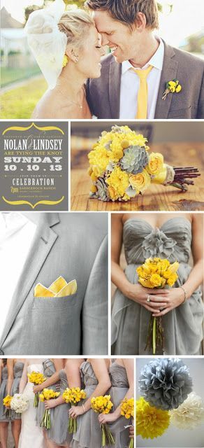 Grey yellow wedding inspirations palette. Throw some Navy blue in there and I&#3