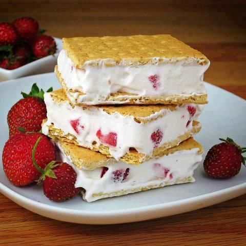 Healthy Ice Cream Sandwich 1. Blend cool whip and strawberries 2. Apply a thick
