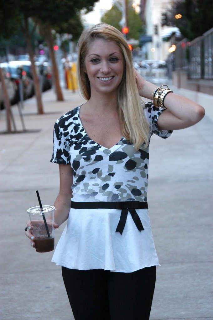 I just bought fabric to do this last night!!  DIY peplum tee- no sewing required