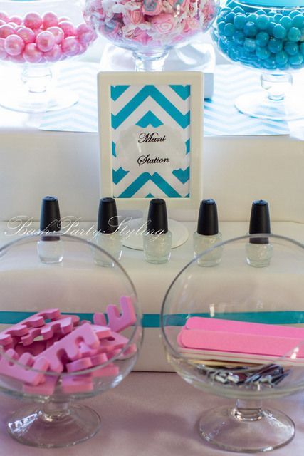 Nail station at a Spa Party #spa #party I love the idea of a spa party . And lov