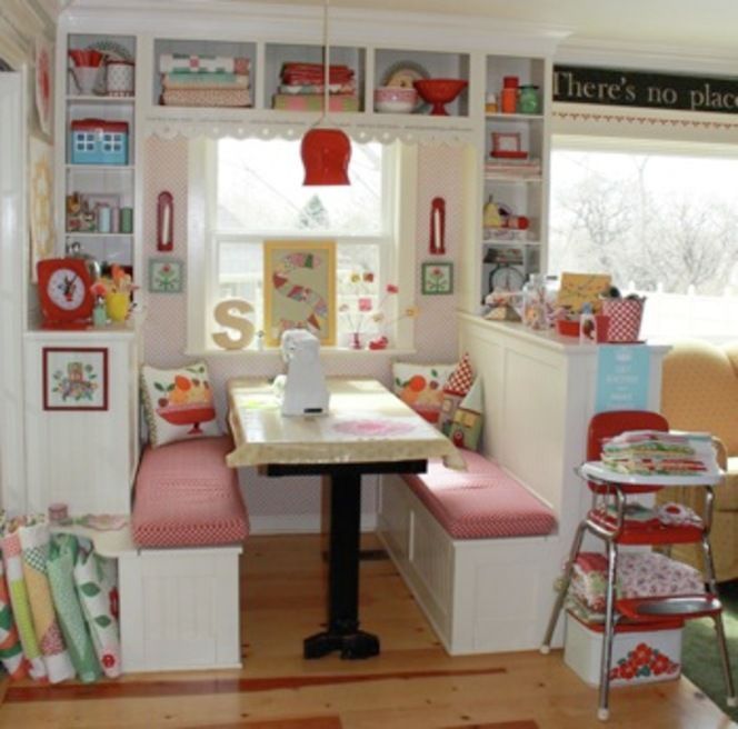 Retro-kitchen Inspired Storage // cozy little nook The white walls act like a ca