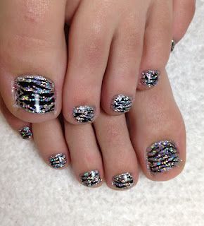 Rockstar toes-glitter zebra stripes. Pretty!!