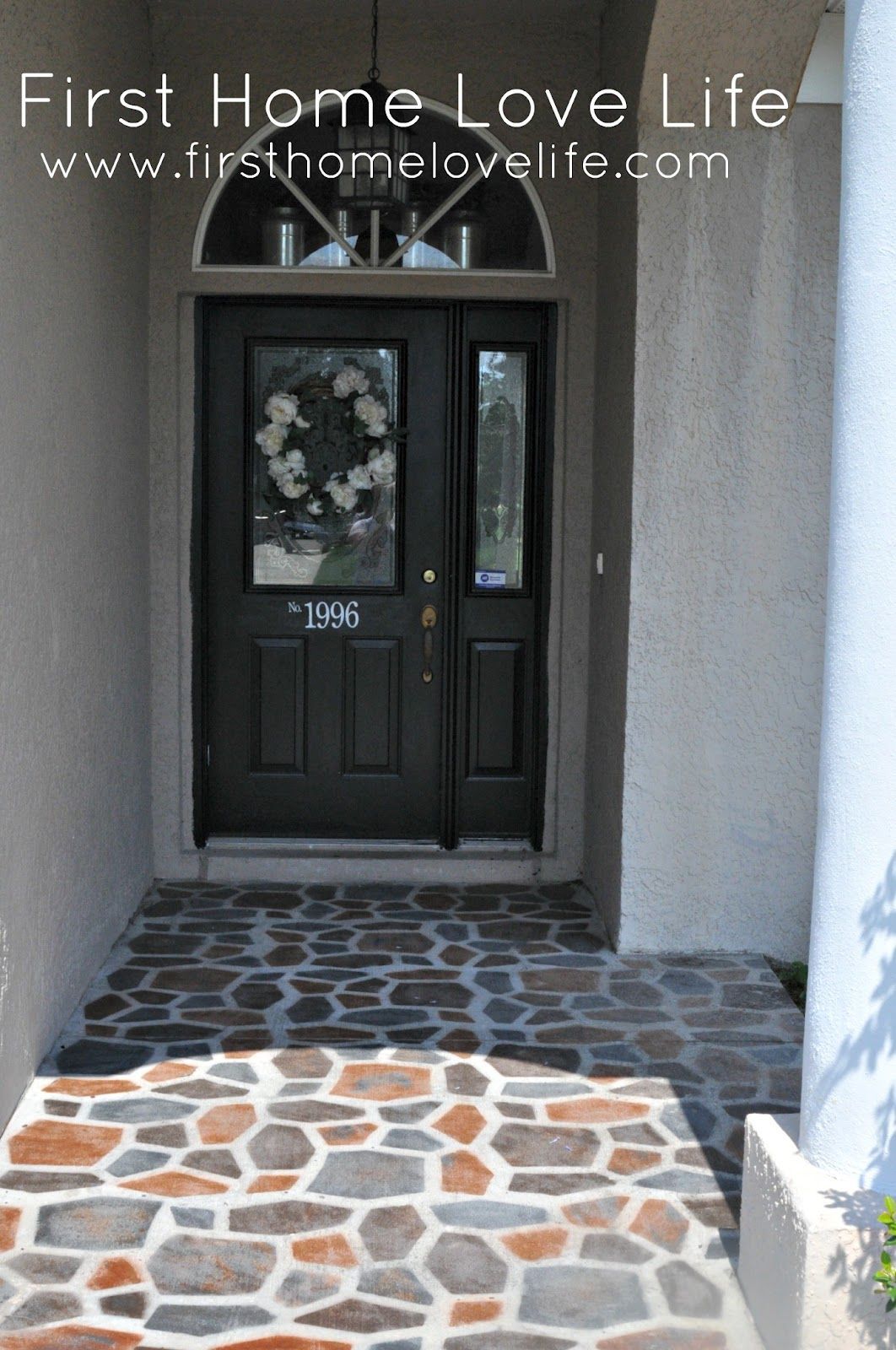 Spray Painted Patio. Use a concrete stepping stone mold as a stencil and spray p