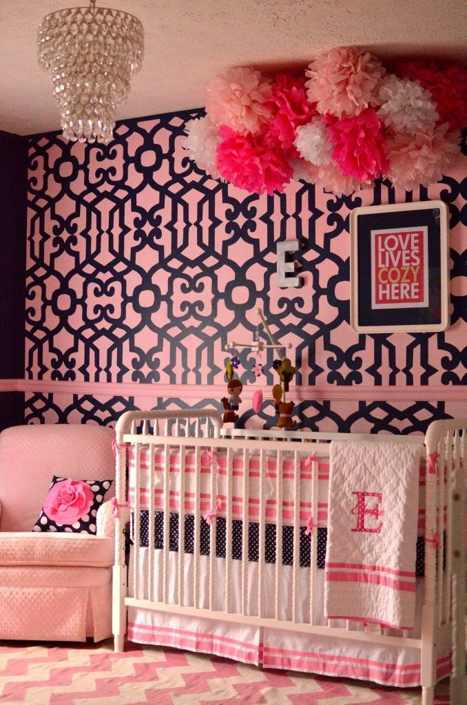 This pink and navy room is so sharp yet so girly. never thought of using navy as