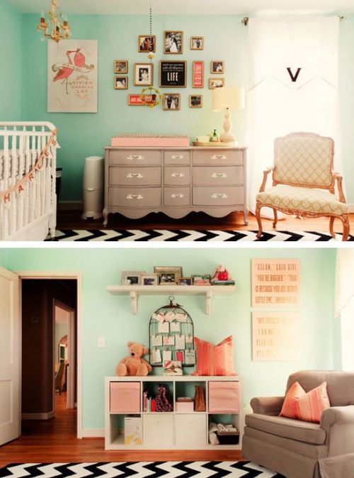 aqua and coral room, grey dresser if we had another baby and it was a girl