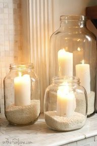 outdoor lighting on patio…just use old glass pickle, spaghetti, etc. jars
