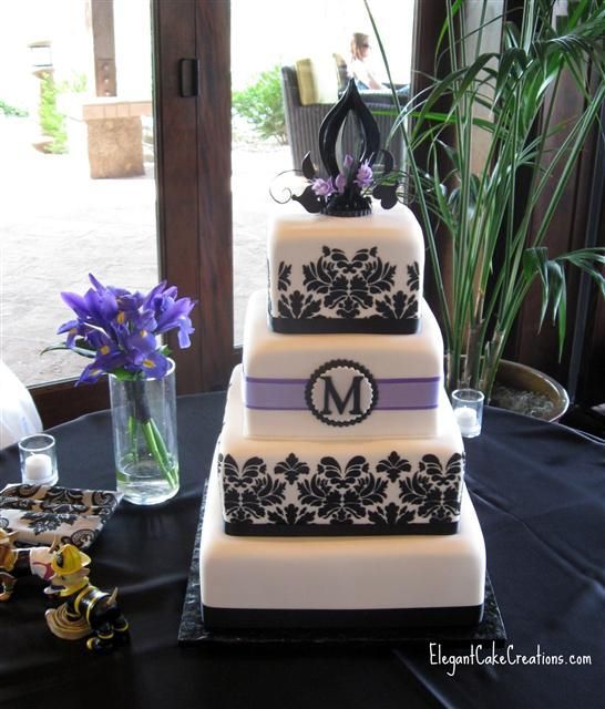 purple and black wedding cake