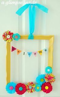 summer frame wreath – something different for a wreath. Square frame with welcom
