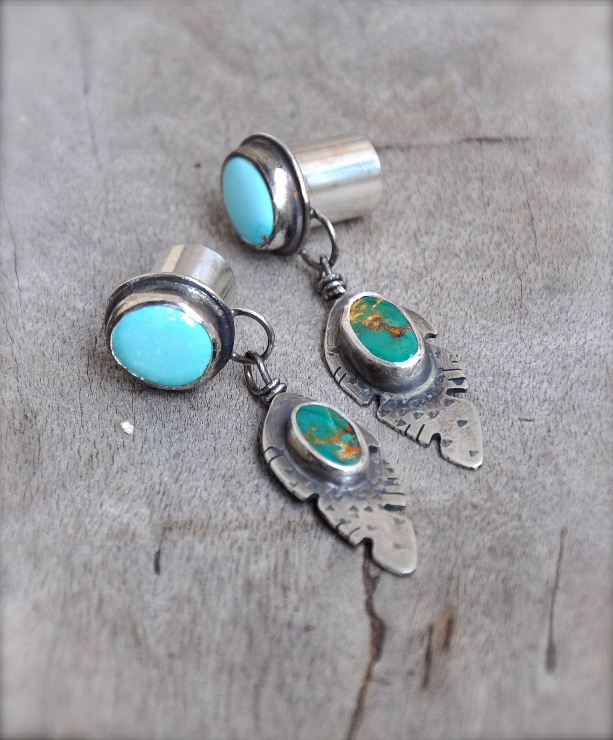 00 gauges | 00 Gauge Turquoise Feather Silver Plugs with Manassa and Sleeping ..