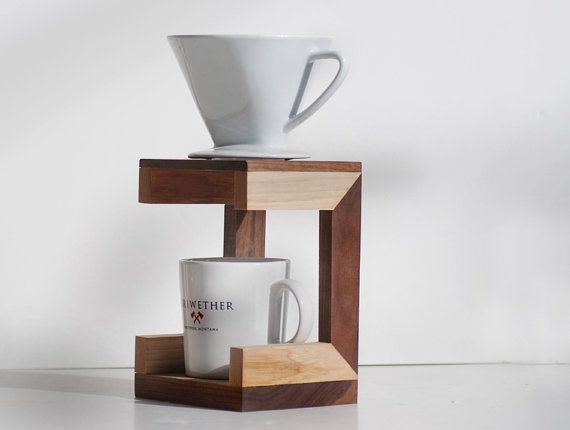 A handcrafted coffee drip stand for the design-savvy dad who likes his cup of co