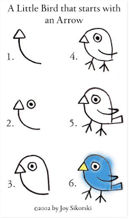 Draw a bird. Start with an arrow.