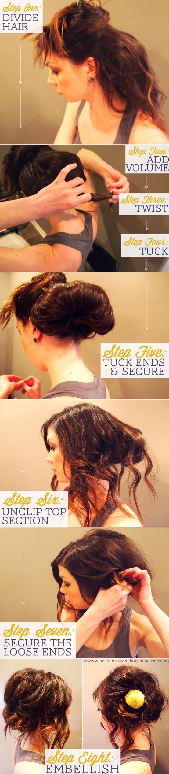 Messy updo tutorial. I like this and if I have to I'll take it to the salon