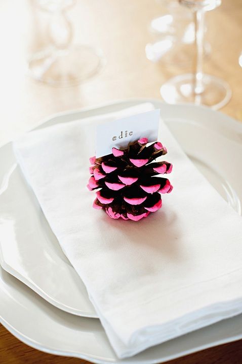 Pine cone holder! Perfect for table numbers, name cards or food labels. And supe