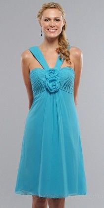 Sweetheart Tea Length Chiffon Bridesmaid Dress. BLUE(:
