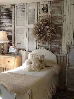 What a seriously cool idea! Making an accent wall out of aged shutters! Talk abo