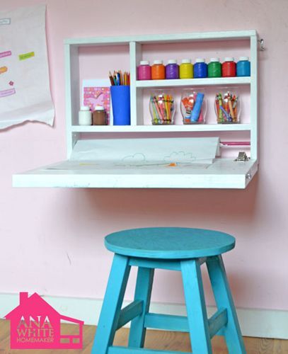 hide-away art desk Make a larger version on garage wall for gift wrapping statio