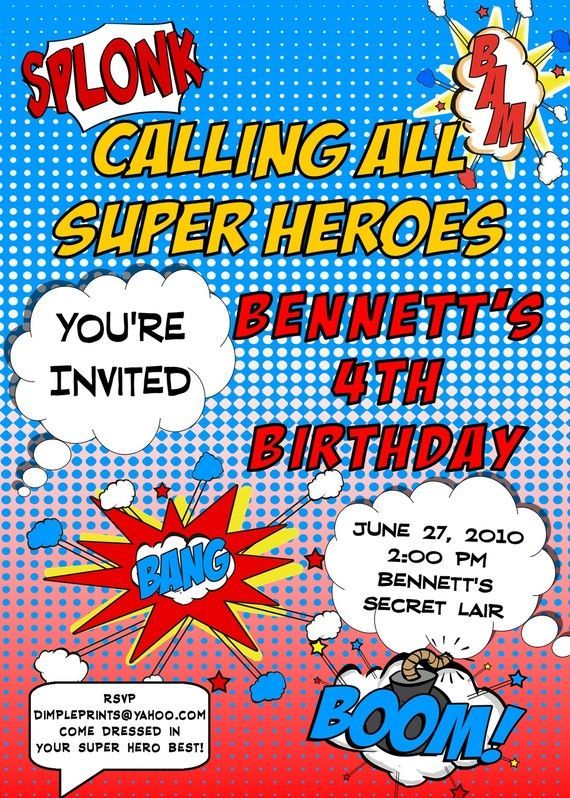 Comic Super Hero Party Invitation