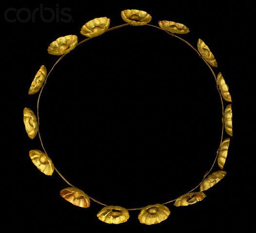 Diadem of Gold made in the shape of a ring of thin gold decorated with sixteen g