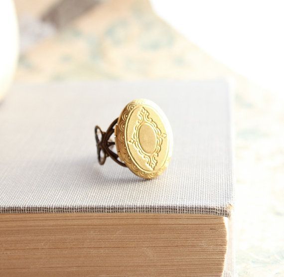 Oval Locket Ring Adjustable Ring Novelty Ring by apocketofposies