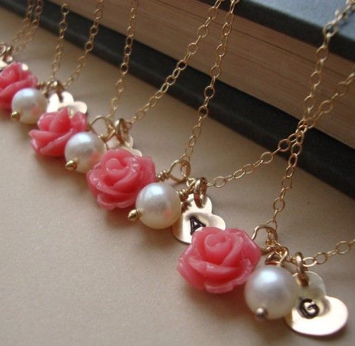 Personalized Rose Bridesmaids Necklaces | Beauty and the Beast Themed Wedding |