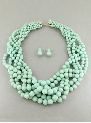 Six Strand Braided Mint Lucite Bead Gradual Chunky Necklace Earring | eBay