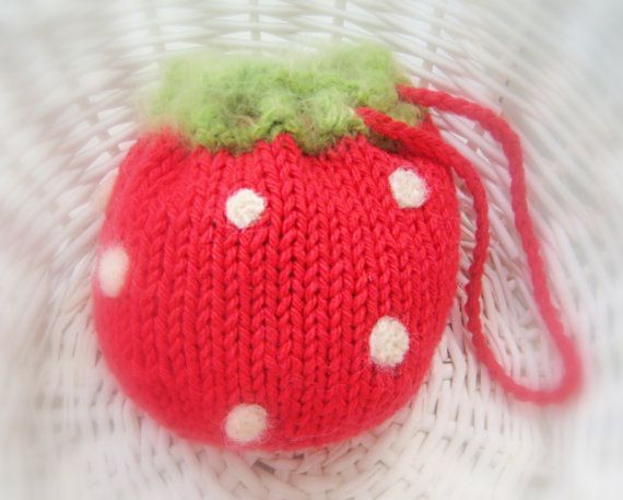 Strawberry Purse Pouch  Fruit Cozy  Knit by NewEnglandQuilter, $10.00