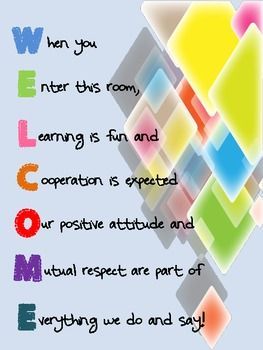 Acrostic Poem Welcome Sign for classroom FREE **use poem for door and incorporat