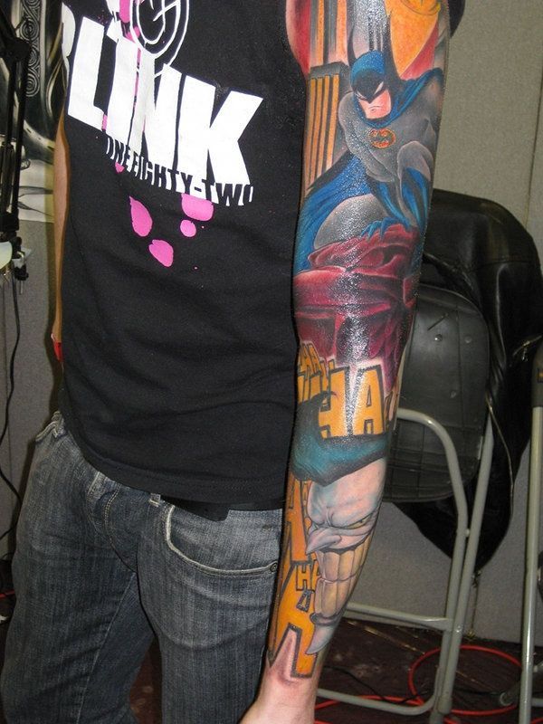 Batman Tattoo Sleeve…I partly repinned this because the tat is sweet but more