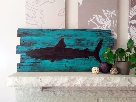 Beach Decor – Reclaimed Wood Shark Wall Hanging – FREE shipping
