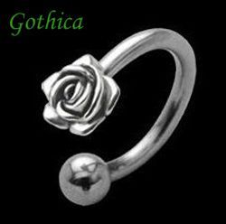 Classic Belly Piercing 925 Sterling Silver Rose Motif Surgical Steel Bar amp; Ba