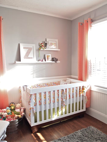 Coral amp; Gray and a hint of green Nursery love the color combo!