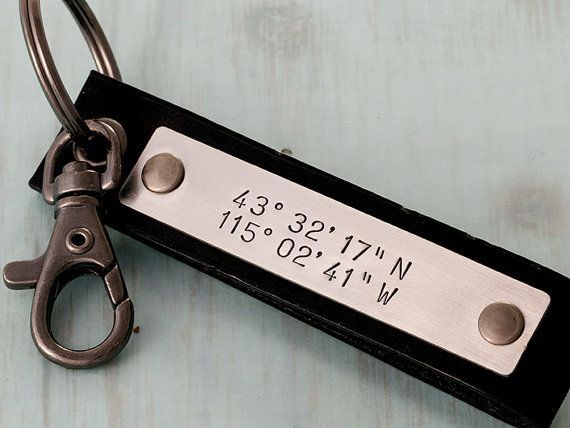 cute long distance relationship gift. Leather Latitude Key Chain by GunmetalGems
