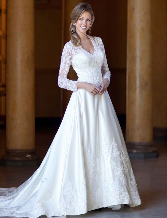 Fashionable v-neck natural waist lace wedding dress,wedding dress outlet,wedding