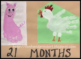 Footprint Pig  Handprint Chicken ~ farm animal craft for kids