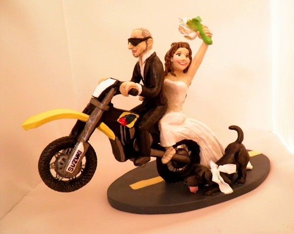 Here comes the bride! On her dirt bike!  Custom Wedding Cake Toppers