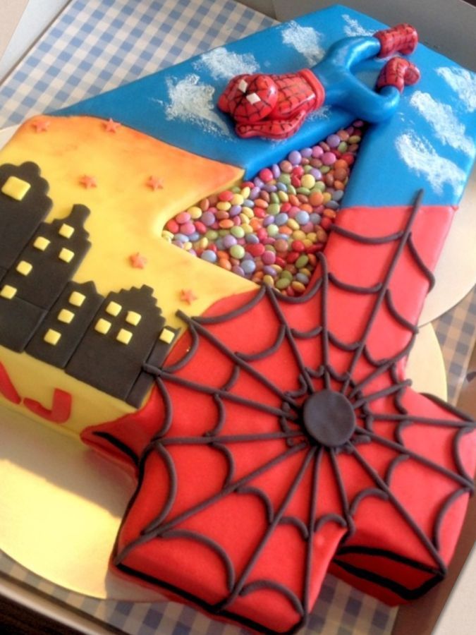 Number 4 Spiderman Birthday Cake – only this year will be a 6 – perfect for Rile