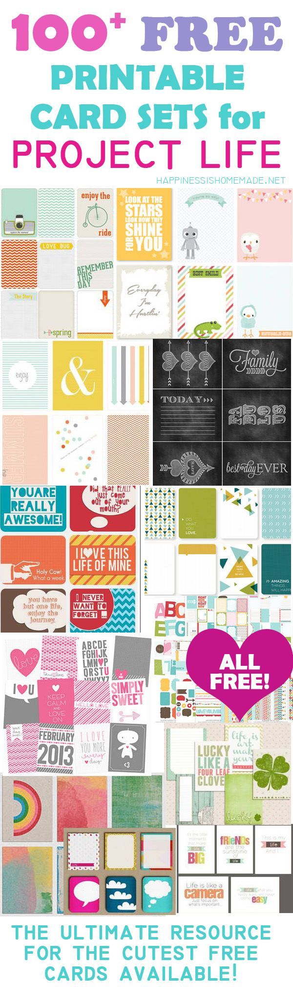 Over 100 FREE Sets of Printable Project Life Cards – the best round up of the cu