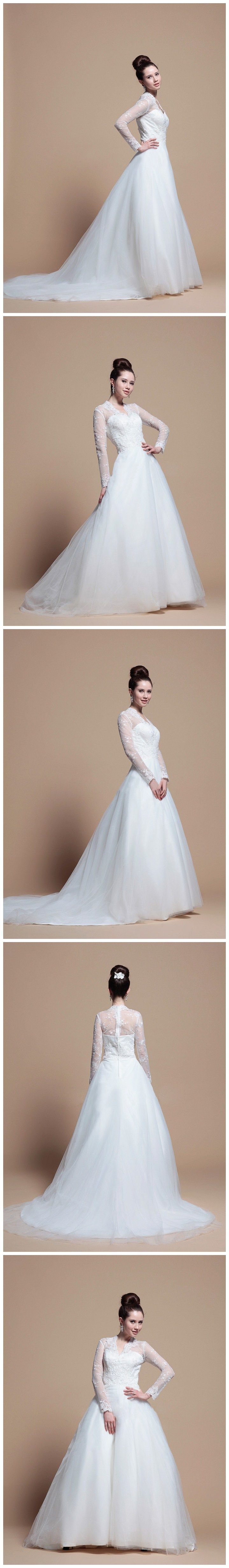 Princess Long Sleeve V-Neck Wedding Dress