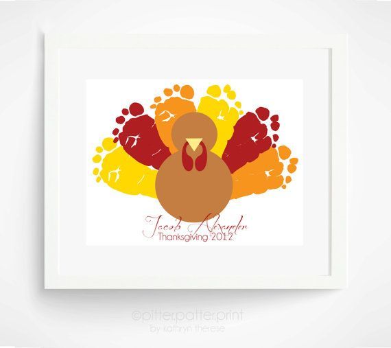 Thanksgiving Decoration Turkey Baby Footprint Art – Babys First Thanksgiving  –