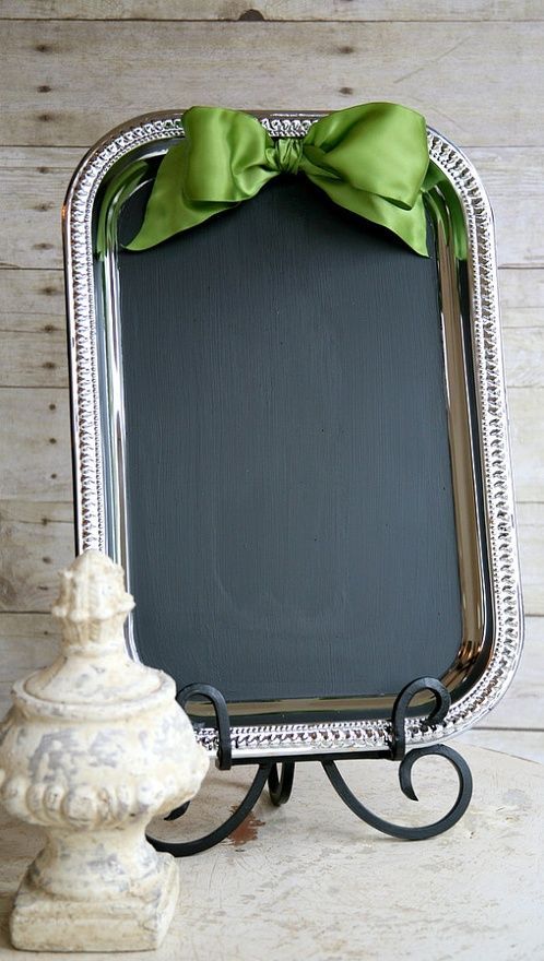 Dollar Store trays  chalkboard spray paint….wouldnt this be a cute way to disp