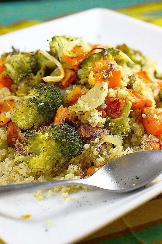 Easy  delicious roasted vegetable quinoa #recipe.  This was soooo good, less veg