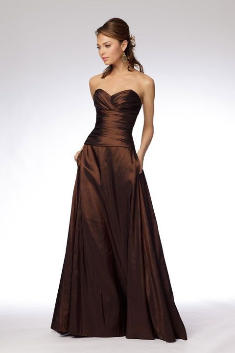 Fashionable A-line empire waist taffeta dress for bridesmaid – love the chocolat
