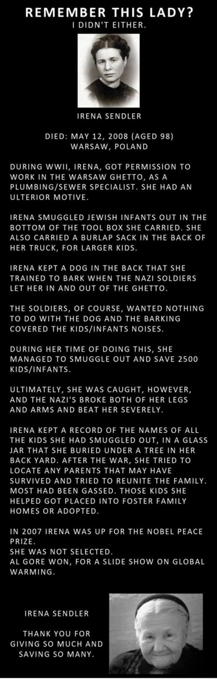 Irena Sendler. I think she may be my new hero. Must read.