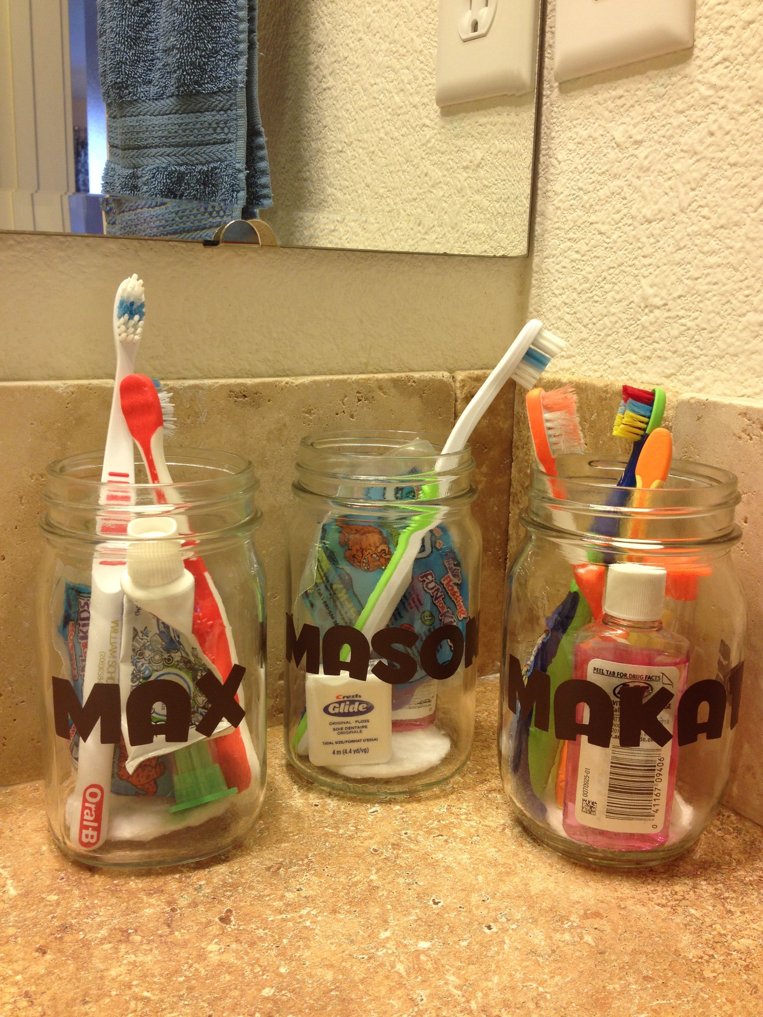 Kids names for their bathroom mason jars!