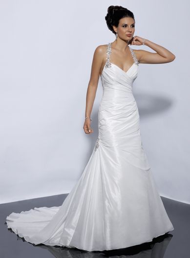 Modern halter natural waist taffeta wedding dress