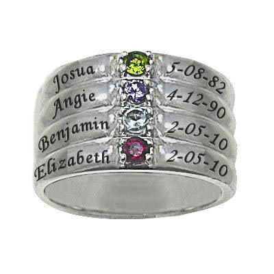 Mothers Simulated Birthstone Stack-Look Family Ring in Sterling Silver (2-4 Name