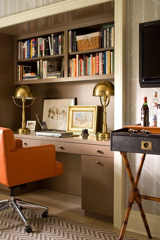 Ralph Lauren lamps, campaign desk, orange + charcoal