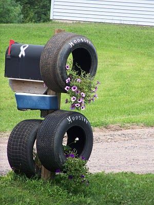 Redneck yard decorations – recycled tires.