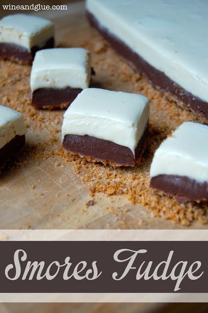 Smores Fudge with a graham cracker crust and  delicious marshmallow fudge toppin
