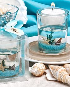 Stunning  beach-themed candle favor.  You could do this for any party favor!! Fl